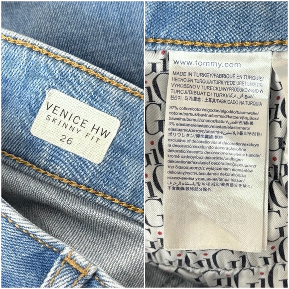 GIGI HADID X TOMMY HILFIGER High Rise Denim 60s Embroidered Patch Skinny Jean 26 - Picture 12 of 13